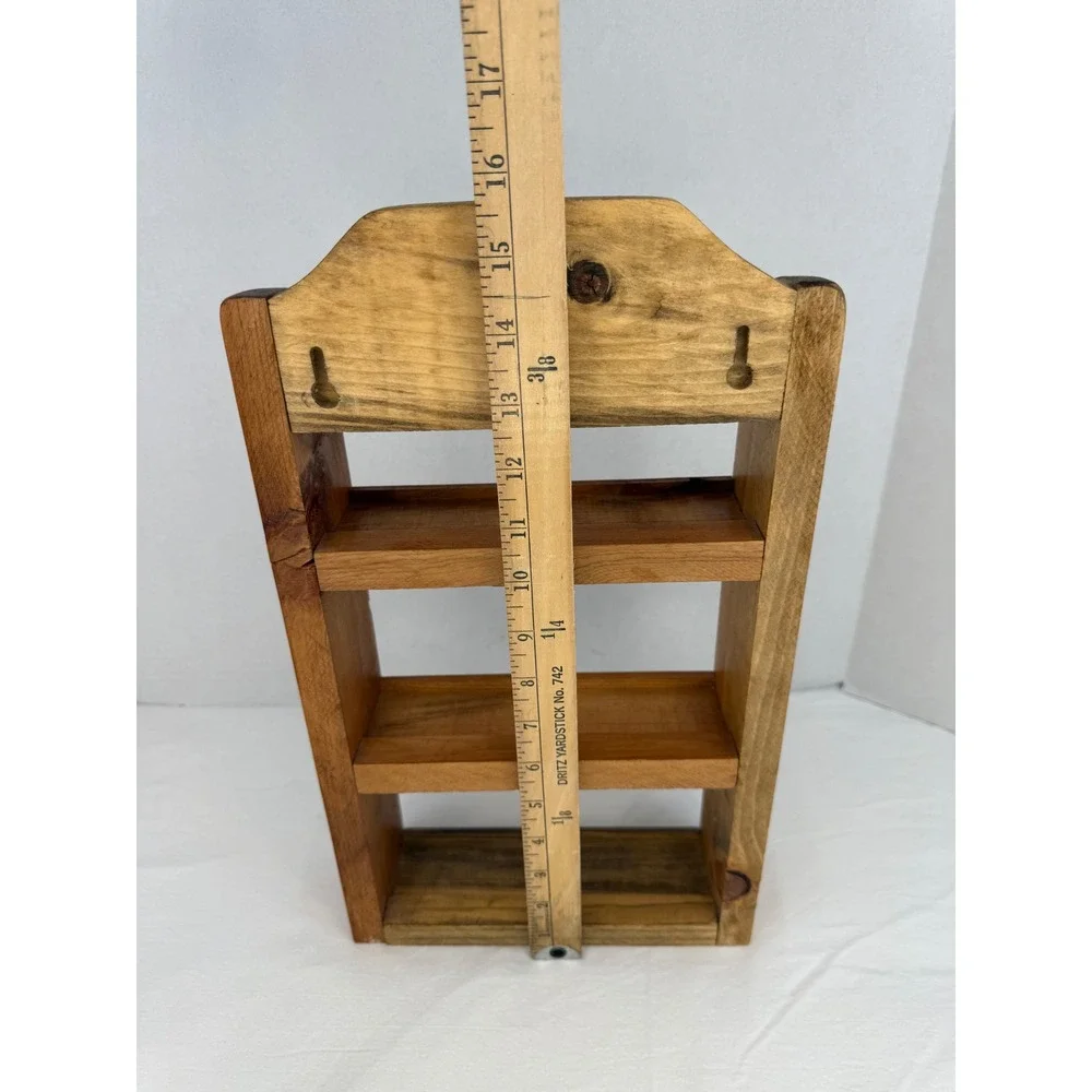 Handmade Rustic Wood Spice Rack Wall Mounted 3 Tier Display Shelf Farmhouse